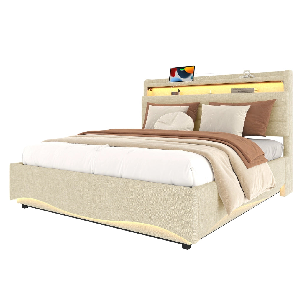 letto imbottito lino beige 140 x 200 cm