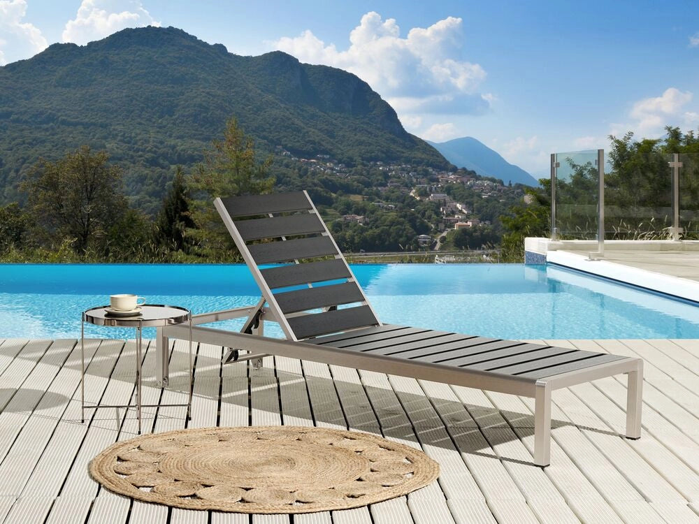 Lettino da esterno da giardino Struttura in alluminio nero Schienale reclinabile regolabile