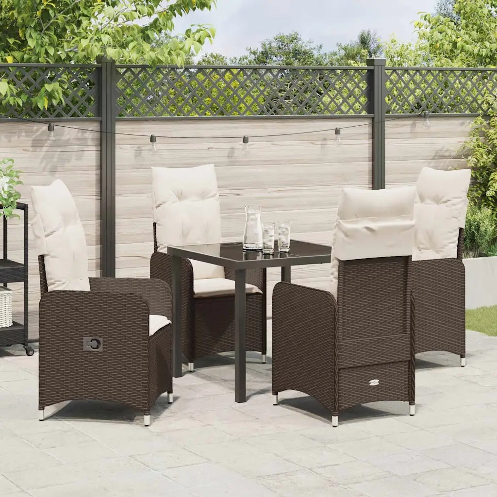 Set da Pranzo per Giardino con cuscino 5 pcs Marrone polyrattan 3379640