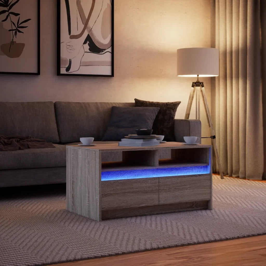 Tavolino da Salotto con Luci LED Rovere Sonoma in Truciolato