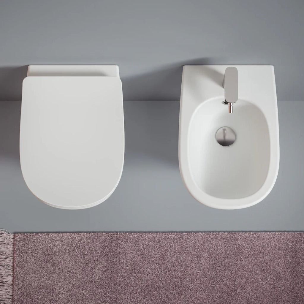 Coppia Di Sanitari The ArtCeram Da Terra Filo Muro Senza Brida Bianco Lucido "Ten"