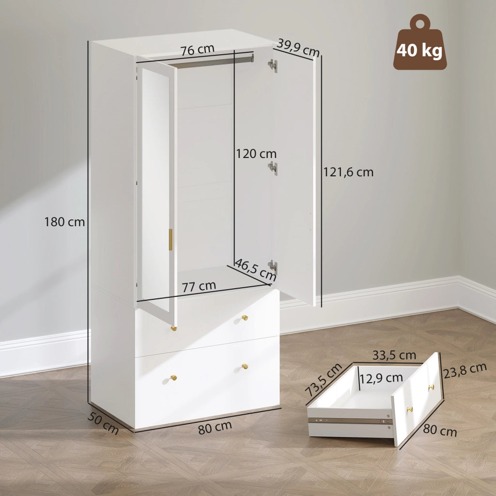 Armadio con Specchio e Appendiabiti ¨C Zephmum ¨C 80x50x180 cm Bianco