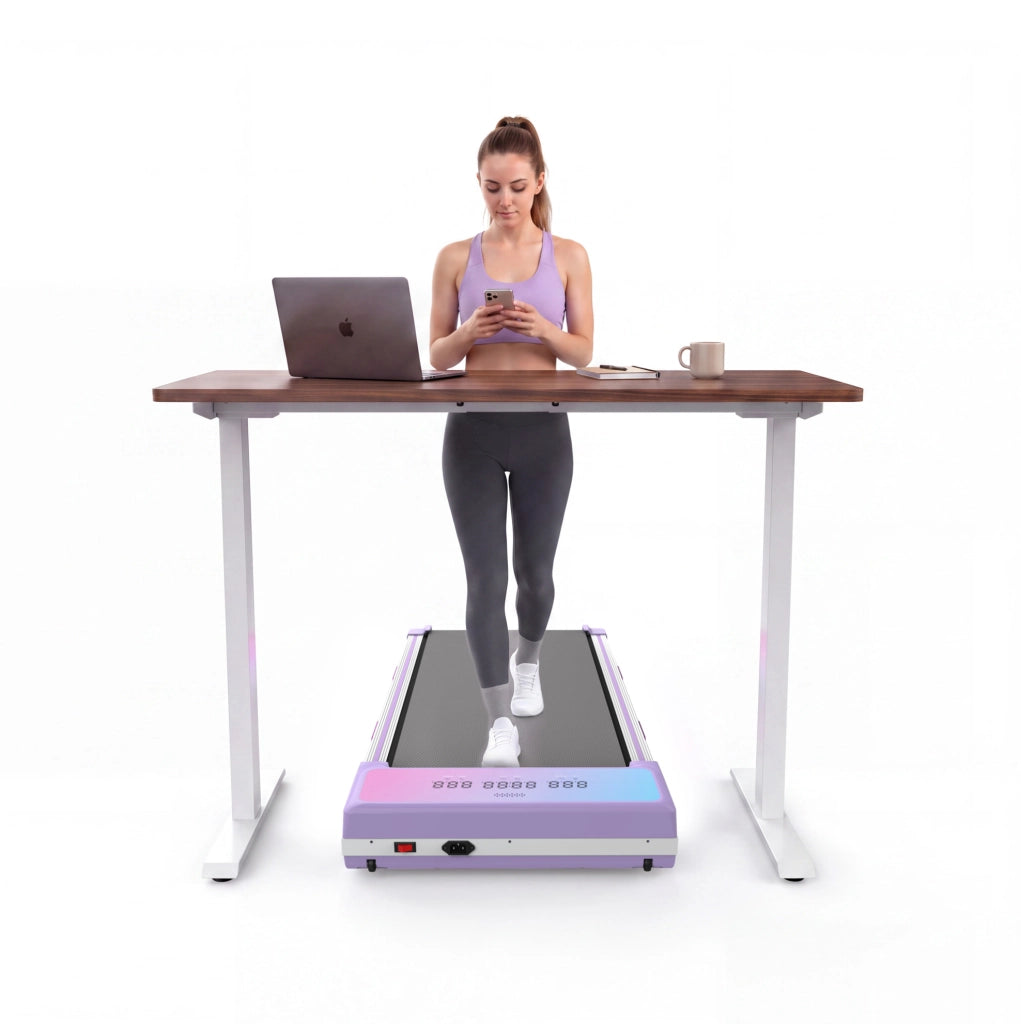 Tapis roulant ULEVR 3,5 HP 1-8 km/h, inclinazione automatica 15%, 12 programmi, Bluetooth, viola