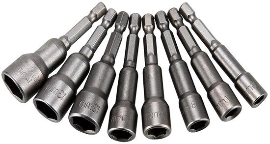 Set di Dadi a Sei Lati da 9 pezzi con Magnete per Trapano Elettrico (6 - 14 mm) - Utile Aggiunta per l'Uso Casalingo