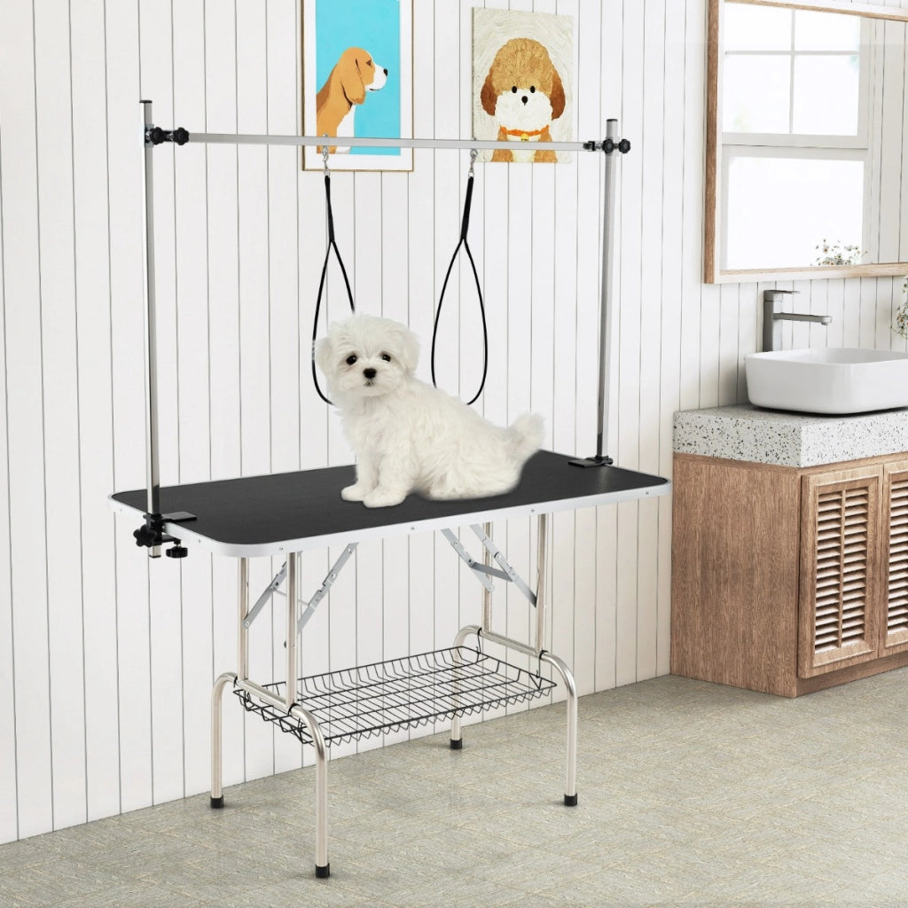 Stazione di bagno per animali domestici pieghevole con bracci regolabili in altezza, Tavolo da toelettatura per cani Nero-Giochi e accessori per cani