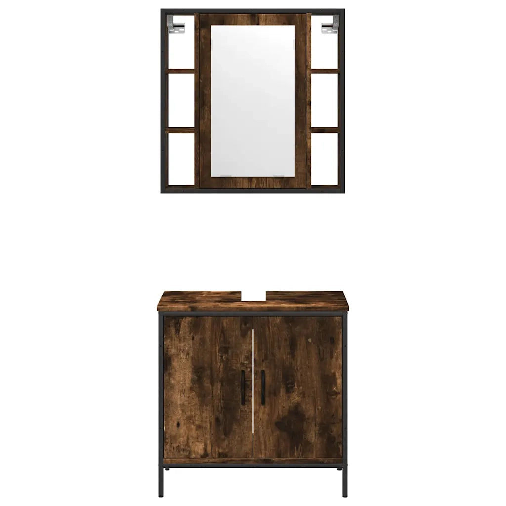 Set Mobili da Bagno 2 pz Rovere Fumo in Legno Multistrato