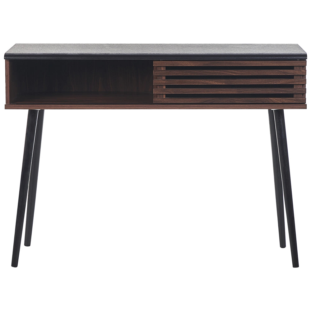 Tavolo consolle in legno scuro con porta scorrevole a lamelle stile rustico soggiorno ingresso camera da letto