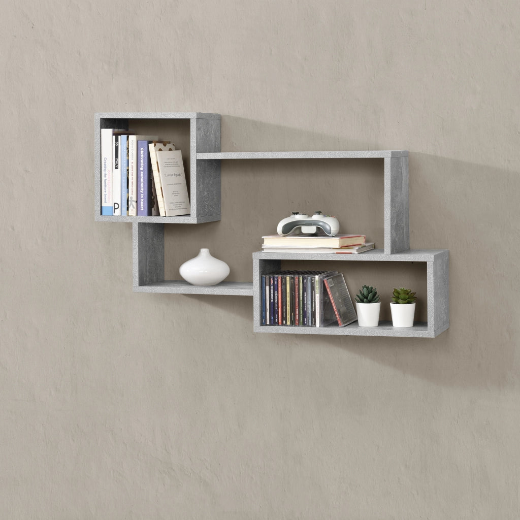 Mensola da Parete Kvinesdal con 3 Vani Portaoggetti 87x18x54 cm - Effetto Cemento [en.casa]