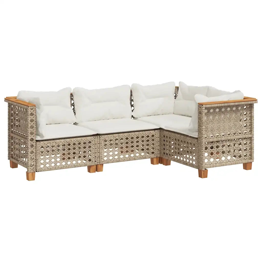 Set Divano da Giardino 4 pz con Cuscini Beige in Polyrattan 3261802
