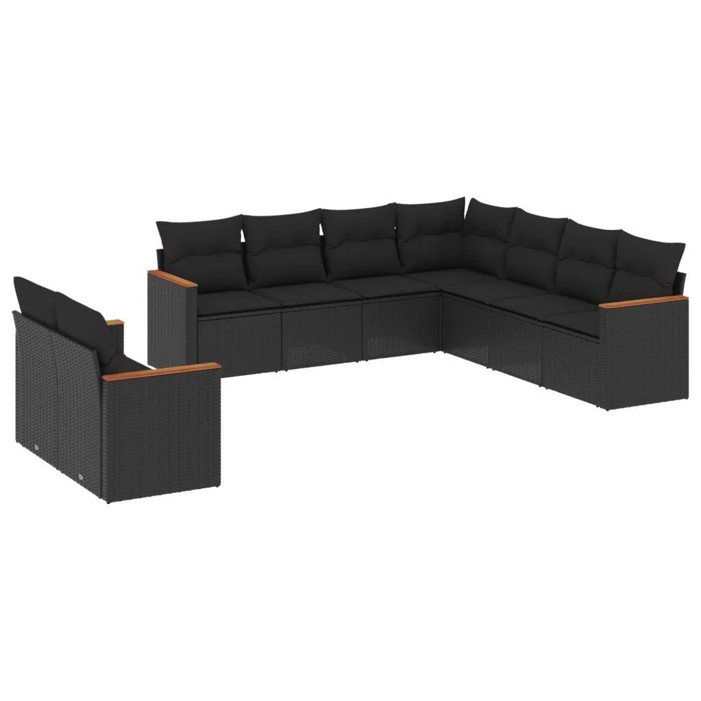 Set Divani da Giardino 9 pz con Cuscini Nero in Polyrattan 3226097