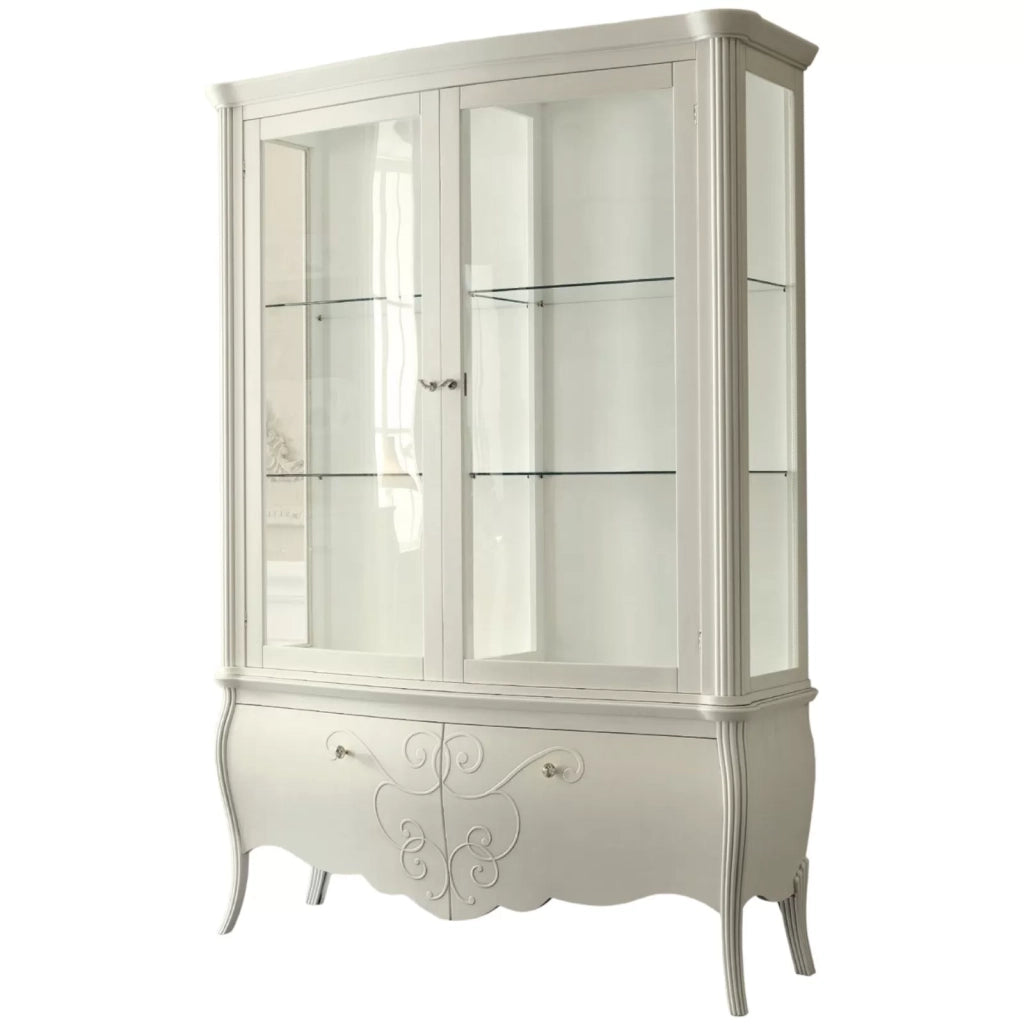 Vetrina in legno classica shabby 2 porte bianca l.150 p.50 h.216 - Mobili 2G