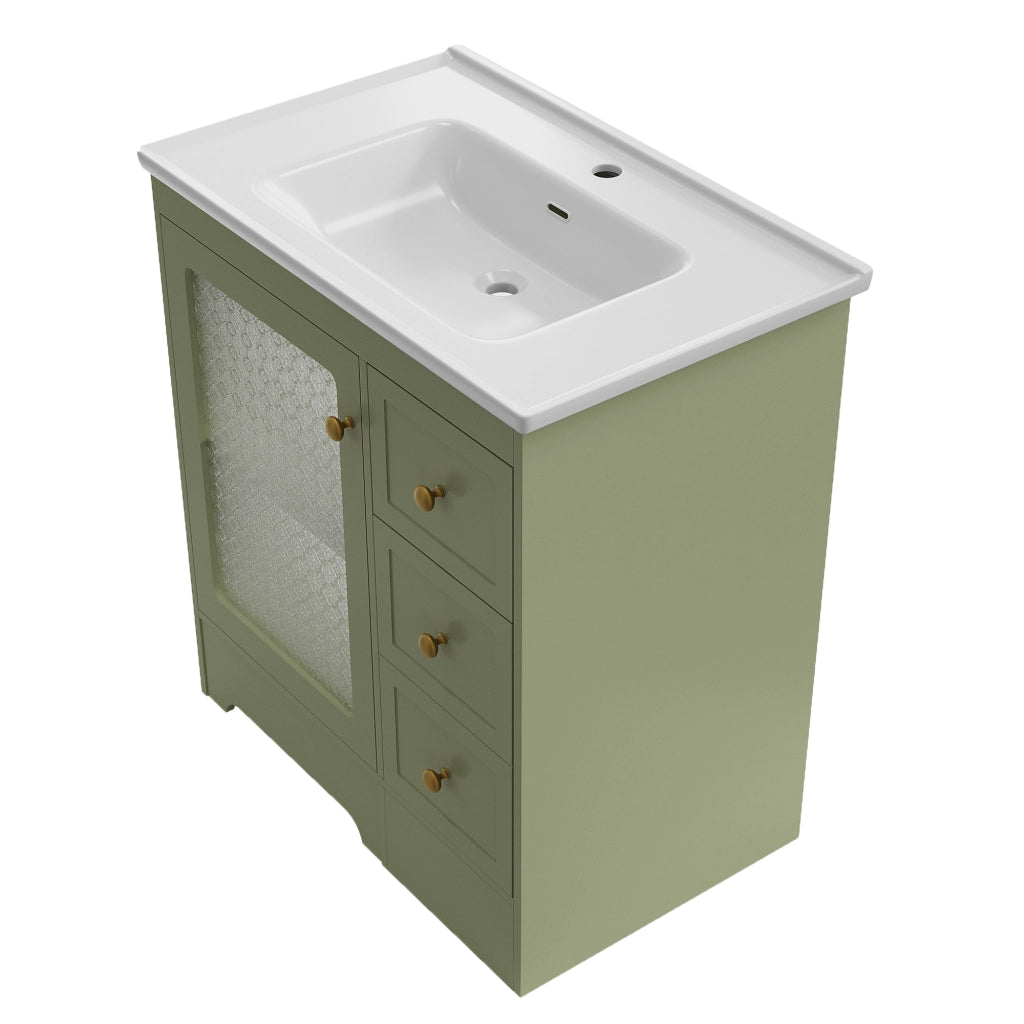 Mobile Bagno con Lavabo in Ceramica, LED, Specchio in Vetro e Maniglie Dorate ¨C MINIMAL ¨C Bianco