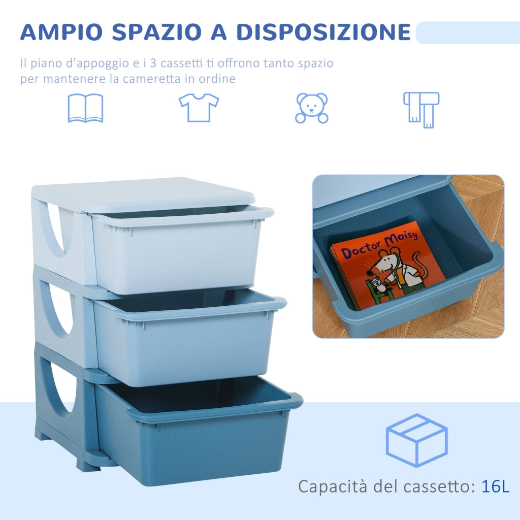 EasyComfort Cassettiera 6 Cassetti per Bambini 3-6 Anni con Bordi Arrotondati, Mobile Portagiochi in PP, 37x37x56.5cm, Blu