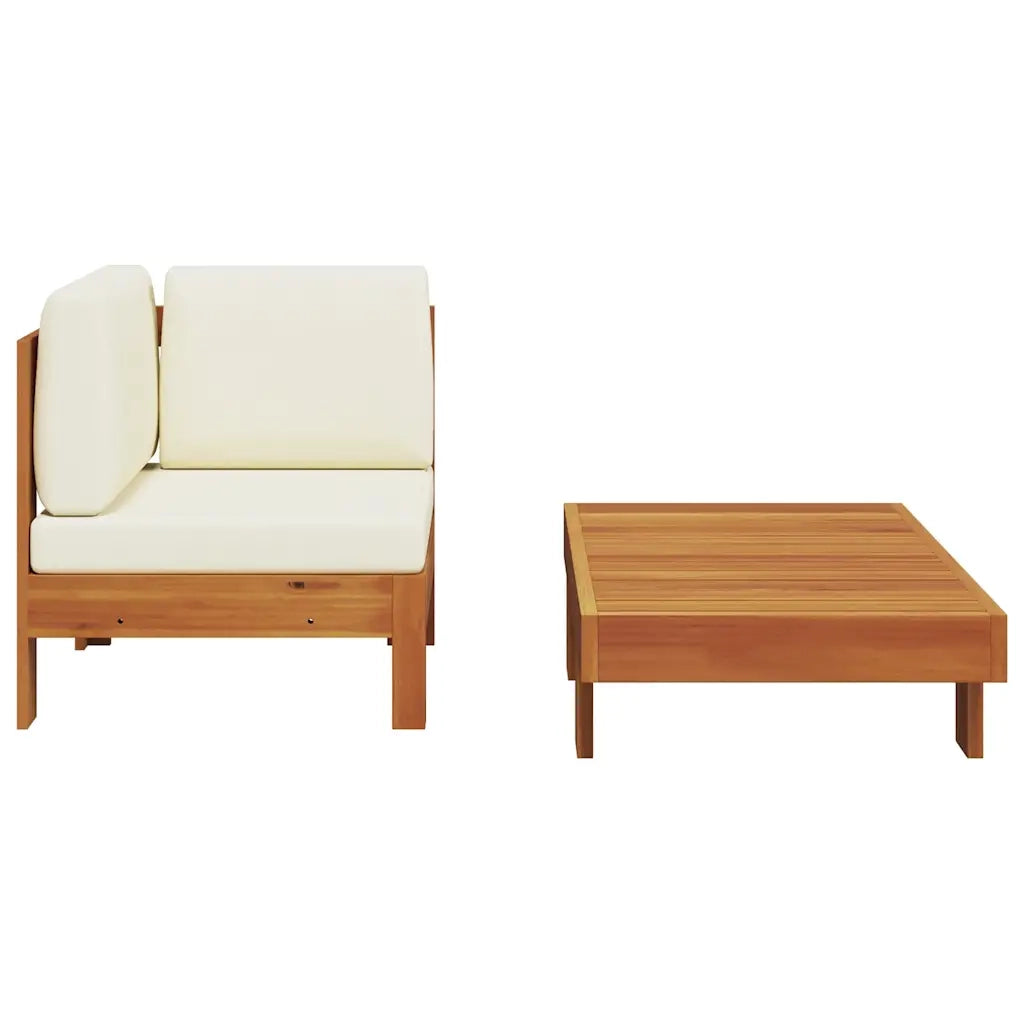 Set Divani Giardino 2 pz Cuscini Bianco Crema in Legno d'Acacia cod mxl 70664