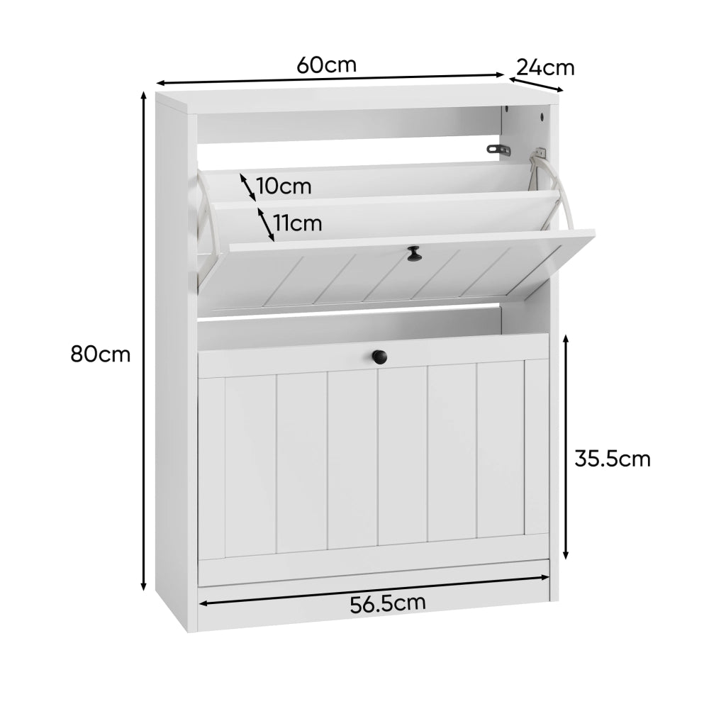 Scarpiera bianca da 60 cm con 2 ante a ribalta, mobile freestanding salvaspazio per ingresso e corridoio