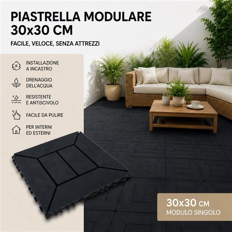 MA MAISON SET DI PIASTRELLE PER PAVIMENTO DA ESTERNO MODELLO EASY ANTRACITE 30,4X30,4X2 H CM - 0,36 M2 36 PEZZI