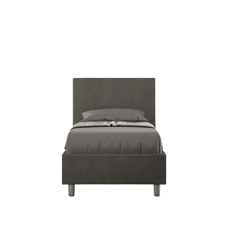 Letto imbottito Singolo 90x200 cm Adele - Con rete,Microfibra,Grigio