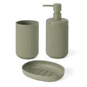 Set accessori bagno 3 pz con dispenser portaspazzolino e portasapone verde cannettato Arizona