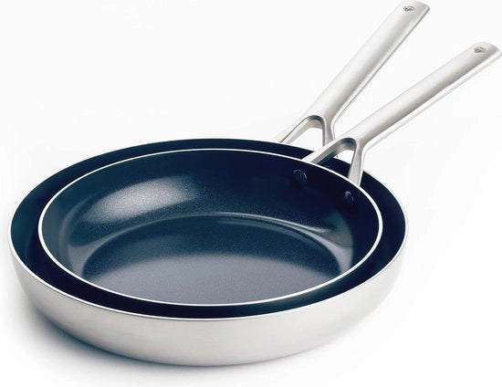 Impasto Antiaffondamento Set di Padelle 24 cm e 28 cm - Acciaio Inossidabile, Senza PFAS, Induzione, Resistente al Lavastoviglie