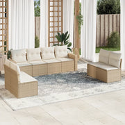 Set Divano da Giardino 8 pz con Cuscini Beige in Polyrattan