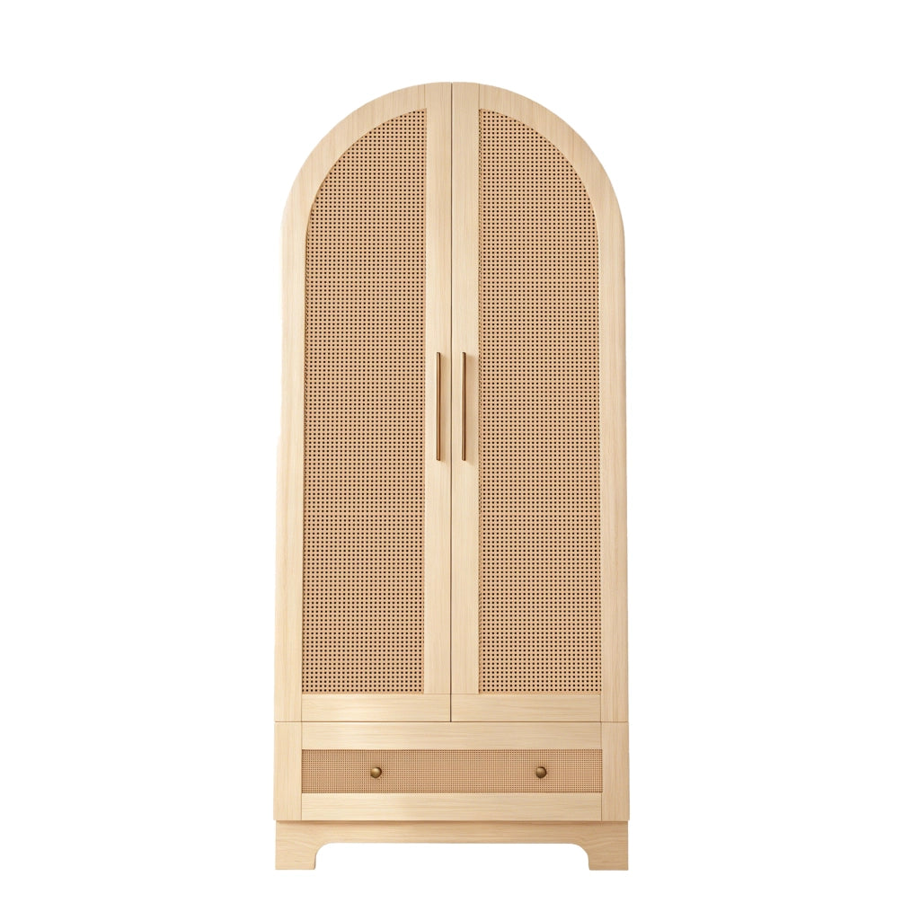 Armadio con 2 ante; 1 grande vano e 2 cassetti; ante effetto rattan; per camera da letto; 70 × 55 × 170 cm