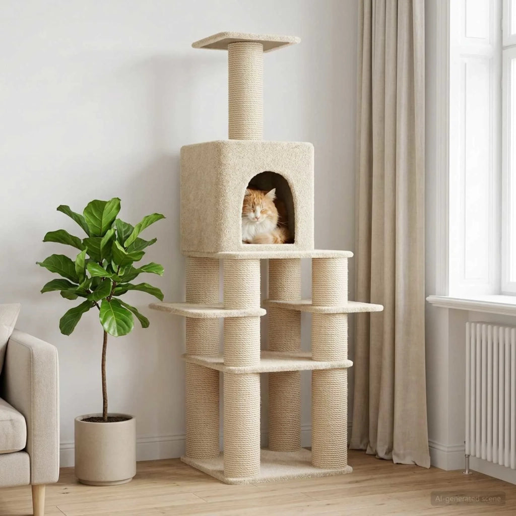 Albero per gatti con pali per graffiare in sisal Crema 180 cm 42033042