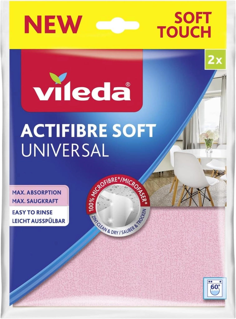 VILEDA ACTIFIBRE SOFT UNIVERSALE PANNO IN MICROFIBRA 2 PZ ROSA E GRIGIO
