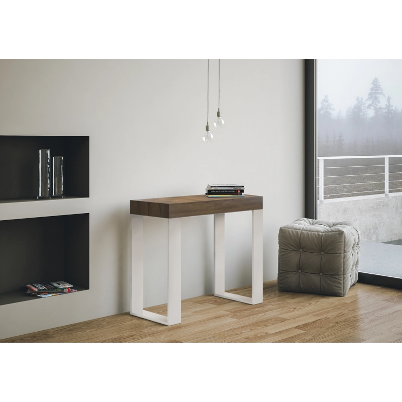 Consolle allungabile 90x40/196 cm Tecno Small telaio Bianco - Cemento