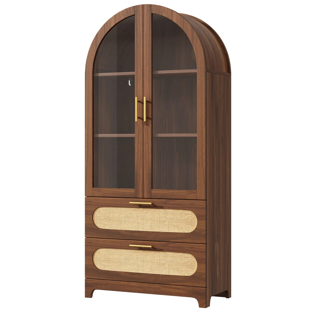 Vetrina Libreria Design Retr¨° con Cassetti e Ripiani Regolabili ¨C MINIMAL ¨C Noce, 175x80x40cm