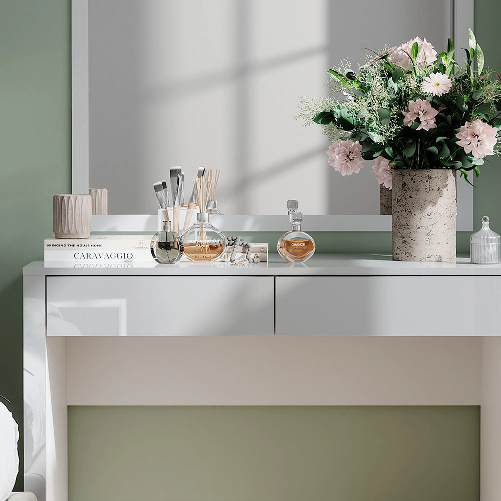 Vicco Tavolo da toilette Bianco lucido/bianco 110 cm con 2 cassetti