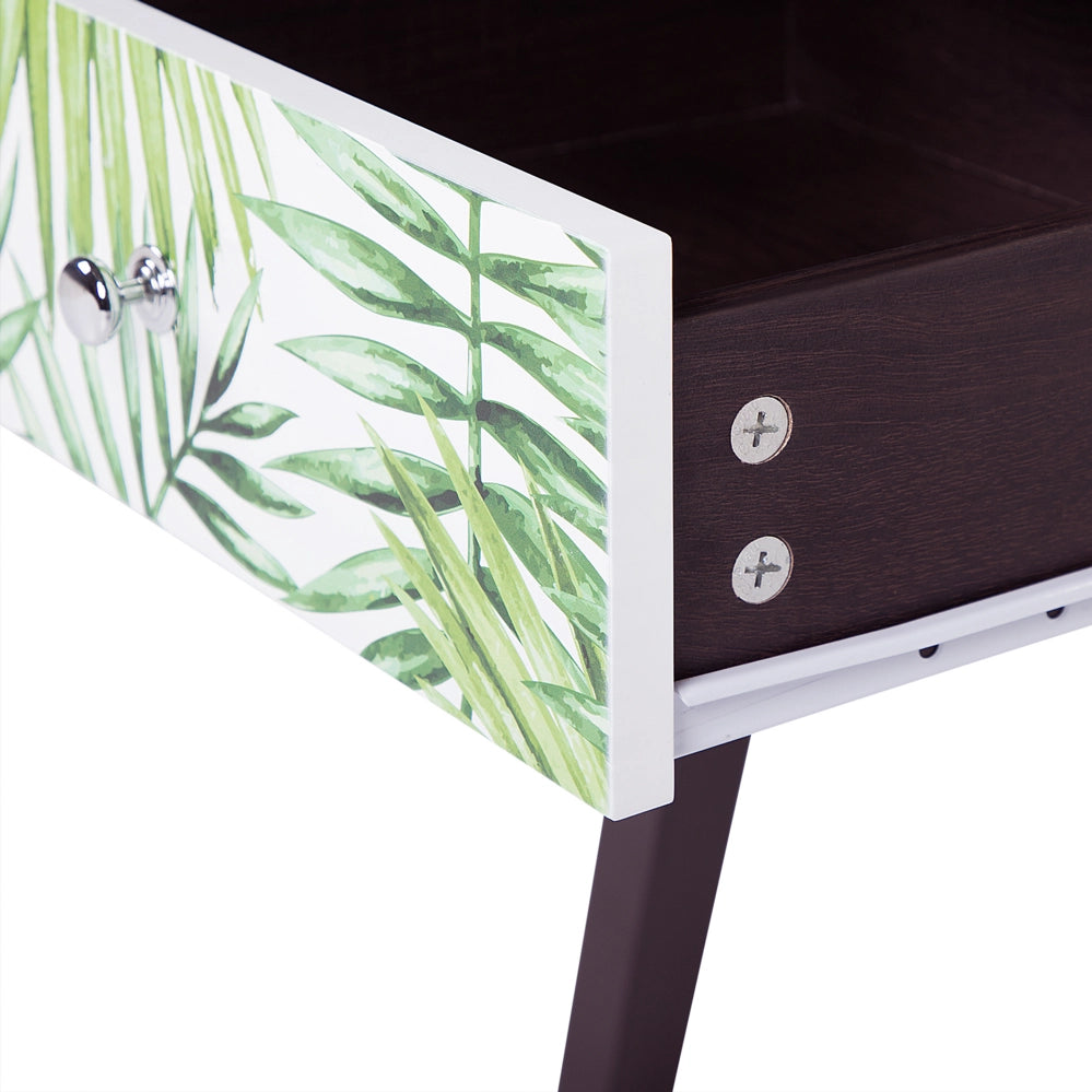 Comodino in Legno Scuro con Motivo Floreale 1 Cassetto Realizzato in Legno Design Moderno