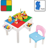 Casa dei Bambini con 1 Sedile - Tavolo di Gioco con Pannello di Montaggio e Lato Piano - 2 Scatole - Adatto per Blocchi di Costruzione Duplo