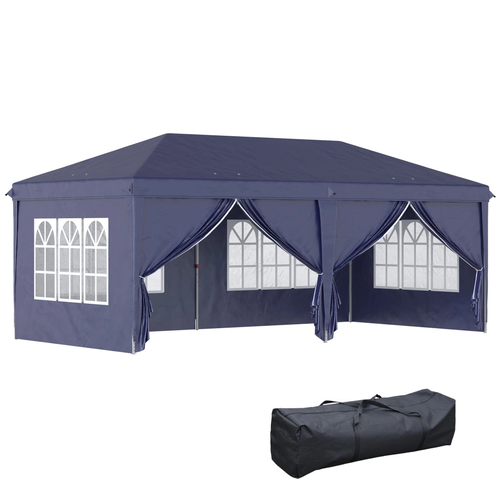 Gazebo 5.85x2.95m con protezione UV pareti laterali e finestre porte a cerniera solida acciaio robusto blu per giardini ed eventi