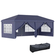 Gazebo 5.85x2.95m con protezione UV pareti laterali e finestre porte a cerniera solida acciaio robusto blu per giardini ed eventi