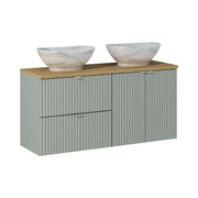 Insieme ELVINA 120cm: mobili sotto lavabo con cassetti e armadietti + piano per lavabo + due lavabi da appoggio marmorizzati