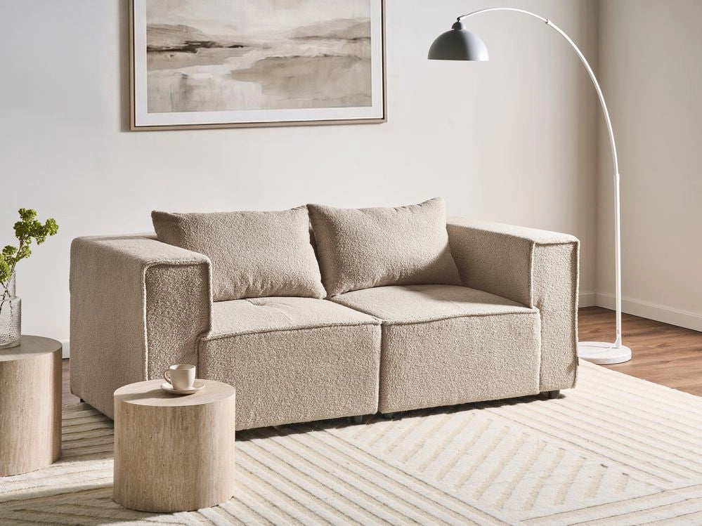 Divano modulare a 2 posti Divano componibile in bouclé beige in due sezioni Stile moderno e minimalista