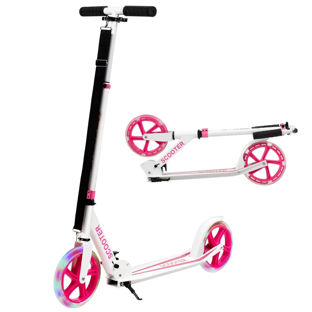 Monopattino con pedana in alluminio, Manubrio regolabile in 3 posizioni e cinghia, Rosa-Monopattini
