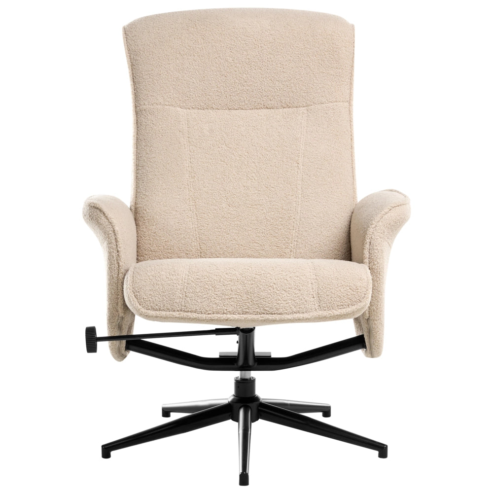 Poltrona reclinabile Beige con poggiapiedi Tessuto Boucle Girevole Struttura in metallo Design retrò