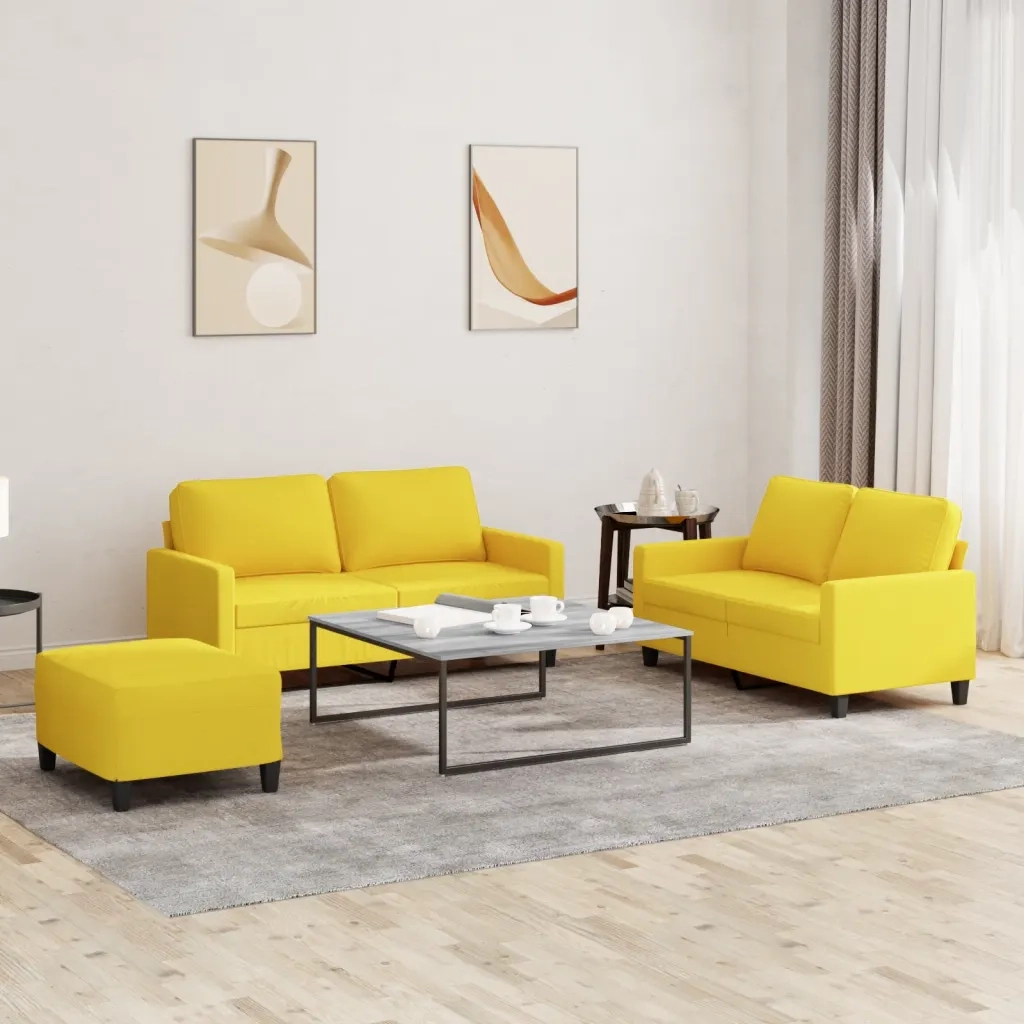 vidaXL Set di Divani 3 pz con Cuscini Giallo Chiaro in Tessuto