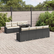 Set di Divani da Giardino a 9 Pezzi con Cuscini Nero Polyrattan