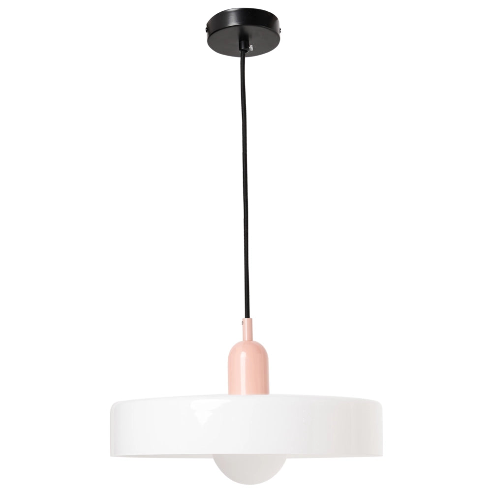Lampadario tondo in vetro con paralume a globo bianco stile moderno