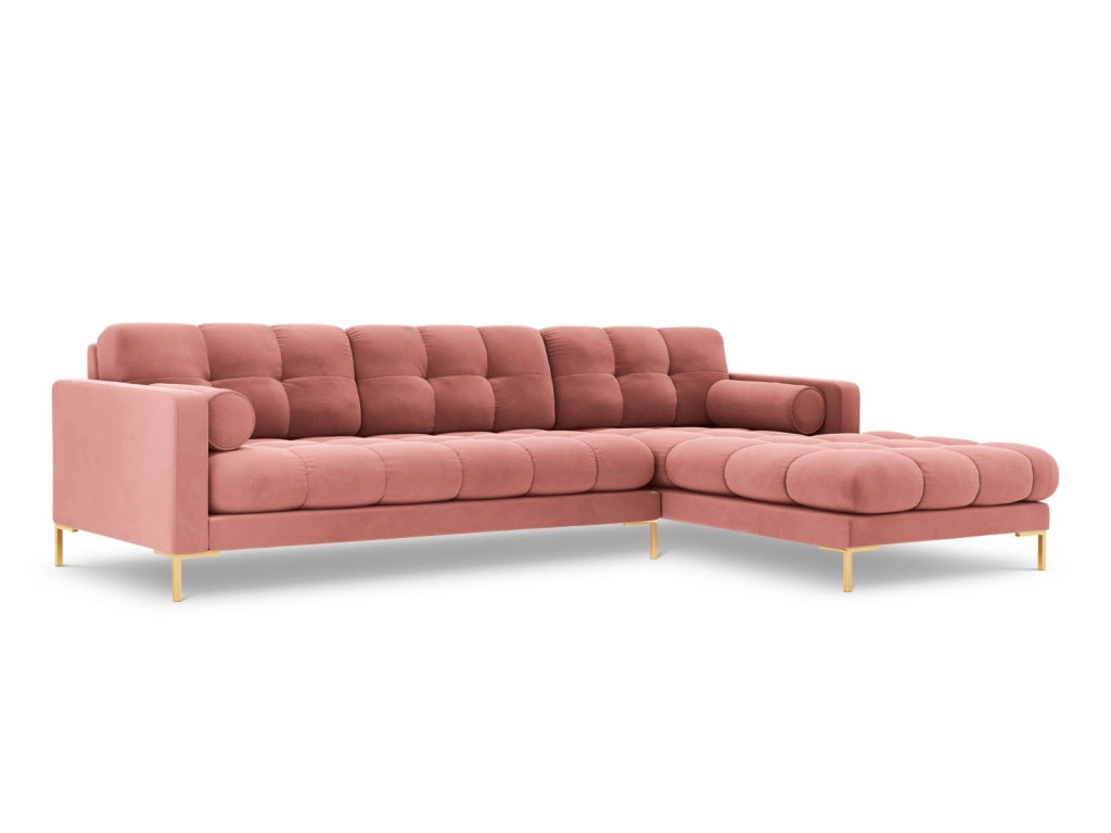 Cosmopolitan Design - Divano angolare destro "Bali" 5 posti in velluto rosa 