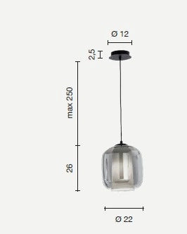 SOSPENSIONE BONNIE 2 VETRO AMBRA 1 LUCE ATTACCO E27 D.22CM H.26CM
