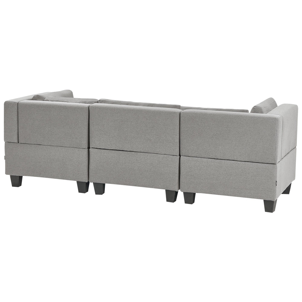 Divano Componibile Rivestito In Tessuto grigio chiaro 3 Posti con ottomano stile moderno