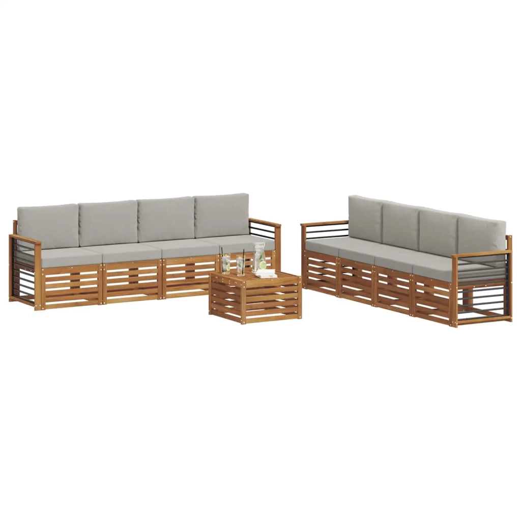 Set divani con cuscino 9 pcs Grigio Naturale e Chiaro