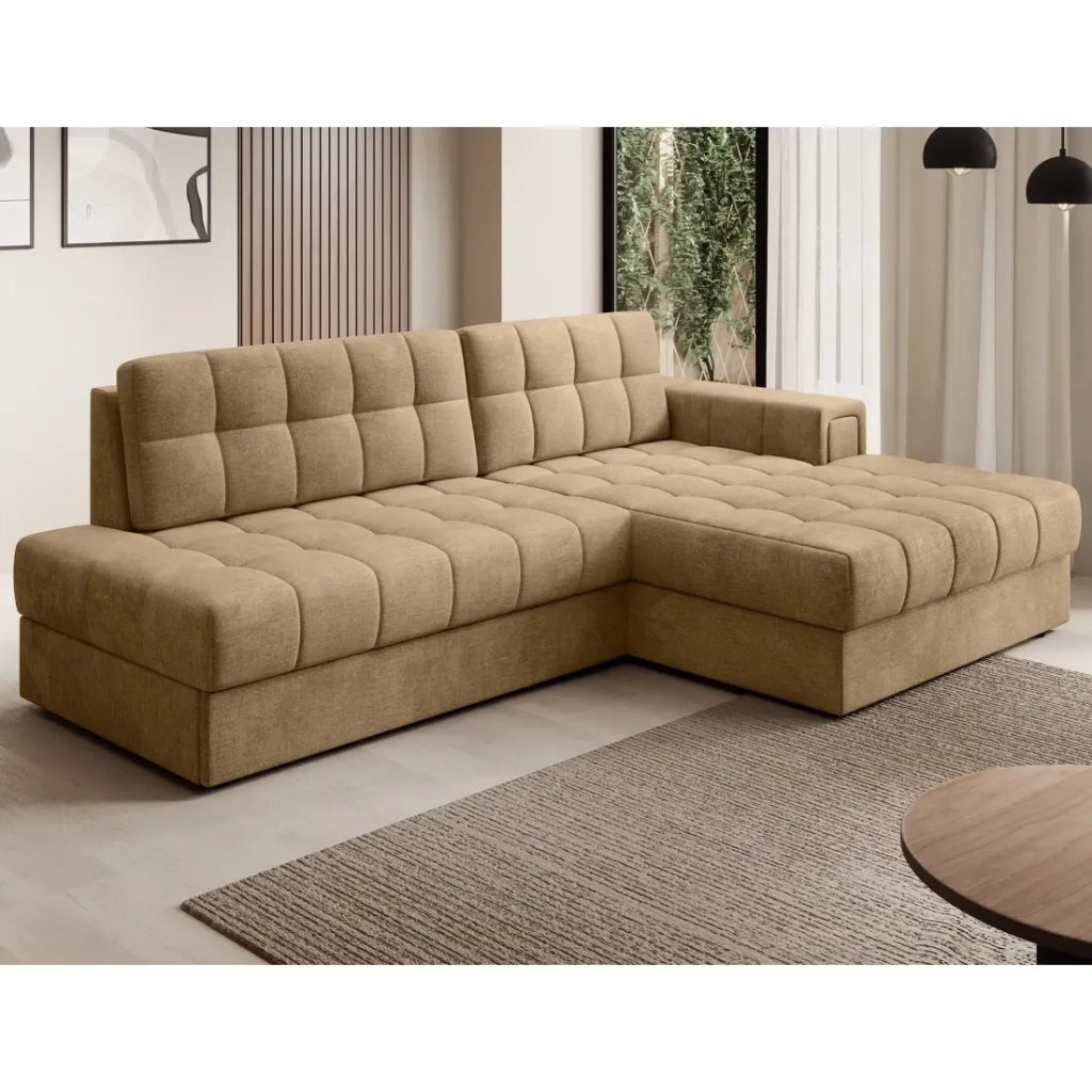 Divano angolare trasformabile CUBITO beige 240 cm con contenitore e letto