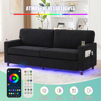 Divano 2 posti - Xylo - Chenille, LED, USB-C, porta bicchieri, nero