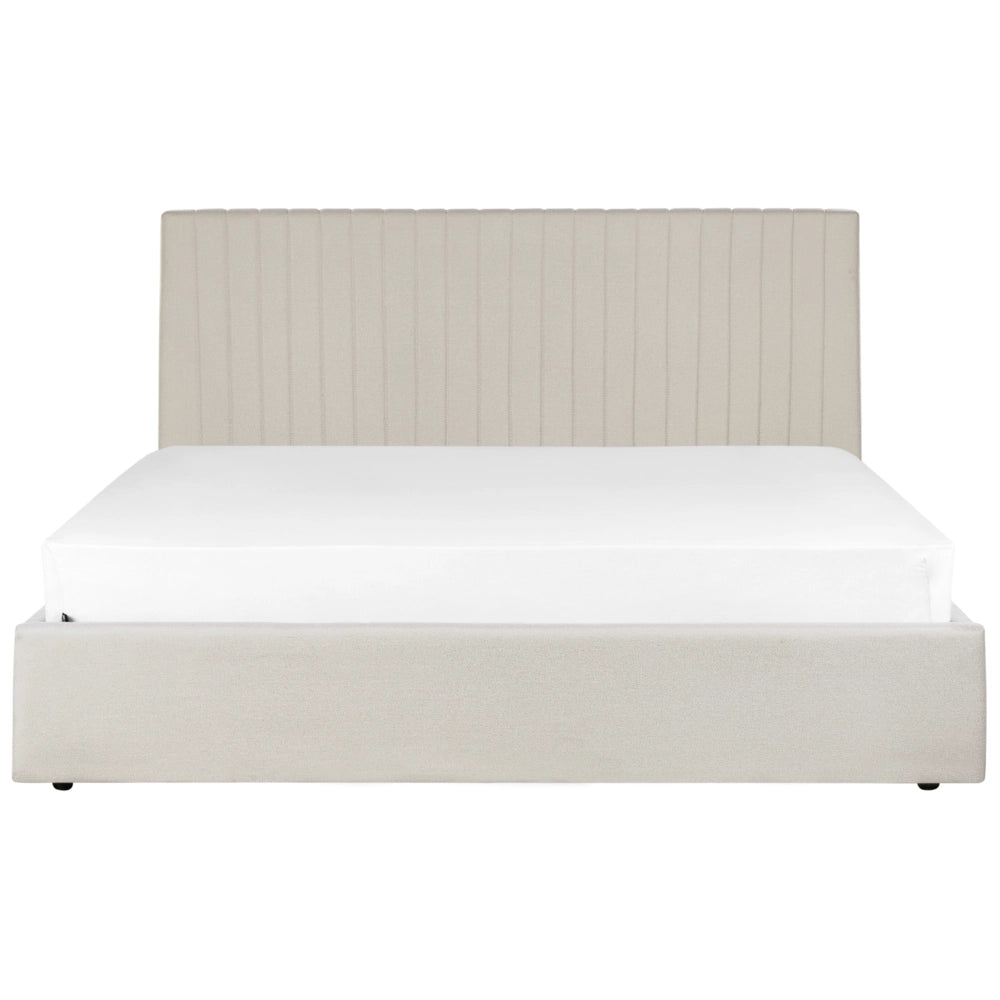 Letto con contenitore in tessuto beige 180 x 200 cm Testata imbottita