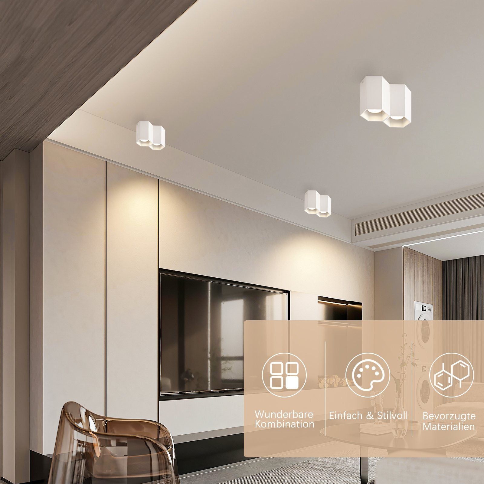 ZMH Faretto da soffitto bianchi 2 luci GU10 da superficie illuminazione moderna