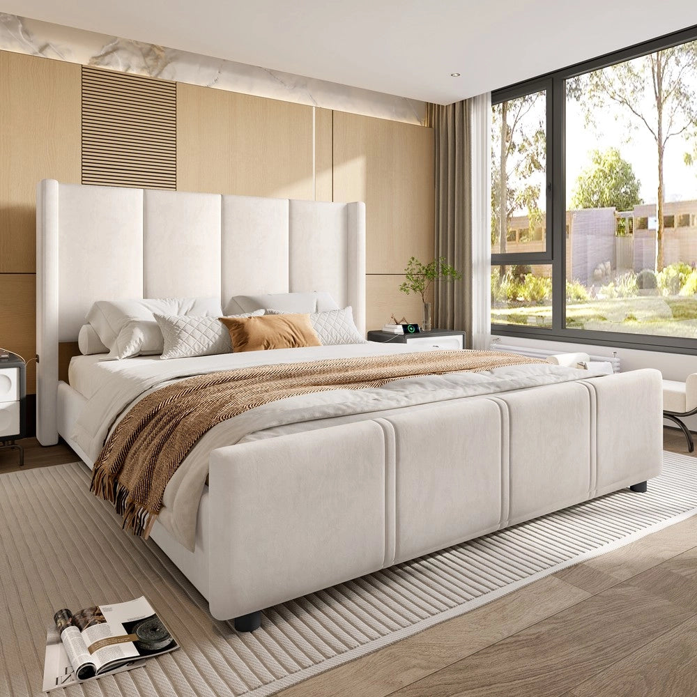 Letto Imbottito con Testiera Alta ¨C MINIMAL ¨C Beige, 160x200